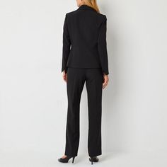 This women's suit from Le Suit is an effortless outfit perfectly tailored to flatter your silhouette. Made from a soft, woven fabric, this set features a single-breasted blazer with peak lapels and side flap pockets. Its matching pants are designed with a flat-front, a hook-and-eye and zip closure, and side pockets. Wear it with a blouse and heels.# Pieces In Set: 21st Piece Description: Jacket1st Piece Collar: Notch Collar1st Piece Front Style: Single Breasted1st Piece Pockets: 2 Front Slip Po… Petite Suits, Pant Suits, Effortless Outfit, Straight Leg Pant, Le Suit, Suit Pant, Suit Black, Pant Suit, Matching Pants