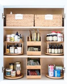 an organized pantry filled with lots of food