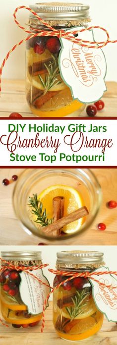 homemade holiday gift jars filled with cranberry orange sauce