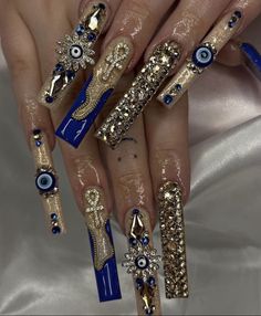 Egyptian Nail Art, Egyptian Nails, Aesthetic Nail Art, Egyptian Aesthetic, Aesthetic Nail, Long Nail Designs, Nails Design With Rhinestones