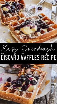 some waffles with blueberries and syrup on them