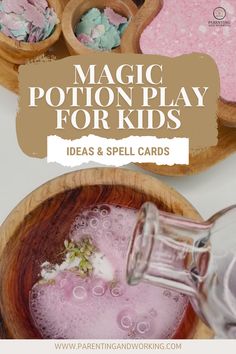 potion play for kids Kids Potion Birthday Party, Art Party Activity Ideas, Diy Fizzy Potions, Easy Potion Recipes, Witches Potion Sensory Play, Potions Sensory Play, Diy Kids Potion Kit, Mud Kitchen Potion Making, Potion Kits For Kids Diy