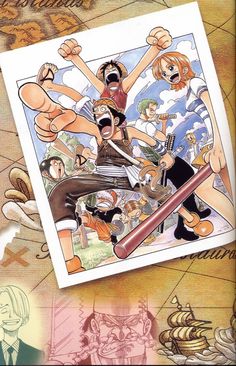 an image of anime characters with their arms in the air and one holding a baseball bat