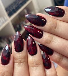 26 Ideas for Fall Nail Colors 2024 | OPI, DND Gel & More Vampy Nails, Fall Nail Art Ideas, Vampire Nails, Dark Red Nails, Gothic Nails, Animal Print Nails, Black Nail, Dark Nails