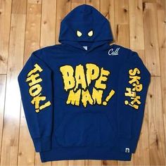 (eBay) BAPEMAN pullover hoodie Vintage BAPE Blue Long Sleeve Hip Hop Hoodie, Blue Hip Hop Hoodie For Sports, Blue Hip Hop Hoodie For Winter, Hip Hop Blue Hoodie For Winter, Blue Hip Hop Hoodie For Fall, Hip Hop Style Blue Hoodie For Winter, Hip Hop Style Blue Fall Hoodie, Blue Hip Hop Hoodie, Blue Hoodie With Double-lined Hood For Streetwear