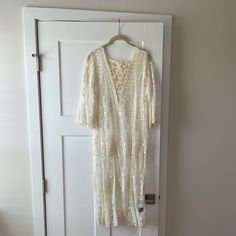 Never Been Worn. This Ivory Dress Has Beautiful Lace Detail. It Can Be Used As A Cover Up Or As A Dress With A Slip. I Have Also Seen It Styled With Pants! Very Versatile Long Cream Dress For Party, Long Cream Party Dress, Cream Lace Maxi Dress For Brunch, Bohemian Cream Midi Dress For Wedding, Ivory Lace Dress, Ivory Dresses, Local Boutique, Ivory Lace, Lace Detail