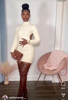 Cute Birthday Outfits Black Women Winter Classy, Winter Fall Outfits Women, Green Dress Christmas Photos, Call Fashion 2024, Luxury Winter Outfits Black Women, Christmas Party Outfit Ideas Black Women, Brown Leather Thigh High Boots Outfit, Cute Fall Thanksgiving Outfits, Thanksgiving Looks Outfits Black Women