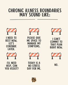 Setting boundaries is essential for managing chronic illness and prioritizing self-care. Here are five examples of boundaries that can help maintain your well-being. Remember, it's okay to put your health first! 💪✨ #ChronicIllness #SelfCare #Boundaries #HealthFirst #WellBeing #ChronicPain #MentalHealth #Support #WellnessJourney #TakeCare Chronic Illness And Relationships, Chronic Illness Cart, Pots Illness, Examples Of Boundaries