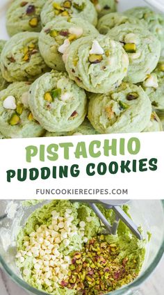 pistachio pudding cookies in a glass bowl