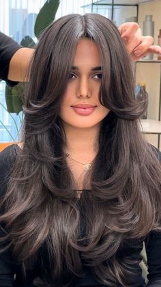 Layered haircut, Long layered haircut, shaggy layered haircut,  Layered haircuts for long hair, long layered haircuts with bangs, long layered haircuts for women, face-framing layers medium hair, layered haircut with curtain bangs Long Face Haircuts, Layered Haircuts With Bangs, Haircuts For Medium Length Hair, Bangs For Round Face