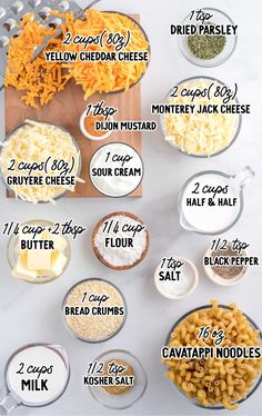 the ingredients to make cheesy macaroni and cheese