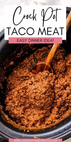 crock pot taco meat in a slow cooker with the title overlay