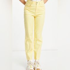 Mng - Made In Morocco High Waist Rise - 12” New With Tags Inseam 28” Size 10 European Size 42 Jumpsuit Mango, Flare Black Pants, Mango Pants, Mango Yellow, Yellow Jeans, Jean Color, Yellow Pants, Culotte Pants, Jumpsuit Elegant