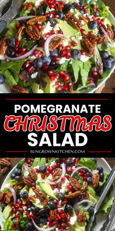 christmas salad with pomegranate, blueberries and pecans in the middle