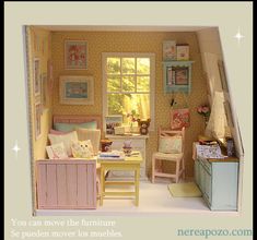 there is a doll house with furniture in it