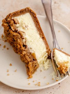 a piece of cake on a plate with a fork