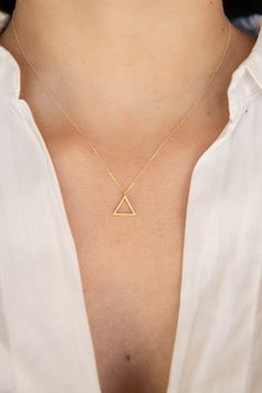 Gold Triangle Jewelry For Formal Occasions, Gold Triangle Jewelry For Anniversary, Triangle Yellow Gold 14k Jewelry, 14k Gold Triangle Jewelry, 14k Gold Triangle Shaped Jewelry, 14k Gold Triangle Jewelry In Gold Color, Cat Necklace Gold, Dainty Chain Necklace, Floating Necklace