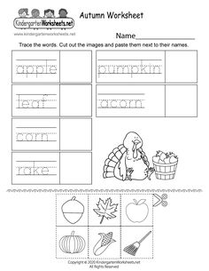 an autumn worksheet with pictures and words