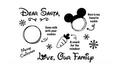 mickey mouse and his family's names are drawn in black ink on a white background