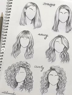 a notebook with drawings of different types of hair