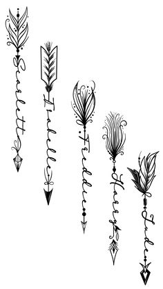 a set of seven arrows with the words happy birthday written in cursive writing