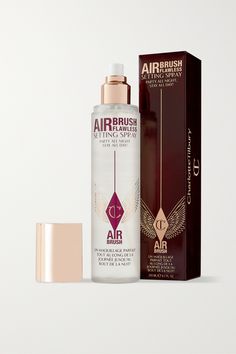 Charlotte Tilbury's 'Airbrush Flawless' setting spray does an impressive job of keeping your makeup looking fresh and dewy. The Aloe Vera-based formula is loaded with Japanese Green Tea and Aromatic Resin, which hydrate and treat the skin throughout the day. Advanced Flawless Film Formers create an invisible protective veil while helping to shield skin from free radicals. Expensive Setting Spray, One Size Beauty Setting Spray, Charlotte Tilbury Airbrush Flawless Setting Spray, Ct Setting Spray, Good Setting Spray, Charlotte Tillberry, One Size Setting Spray, Expensive Makeup Products, Charlotte Tilbury Setting Spray