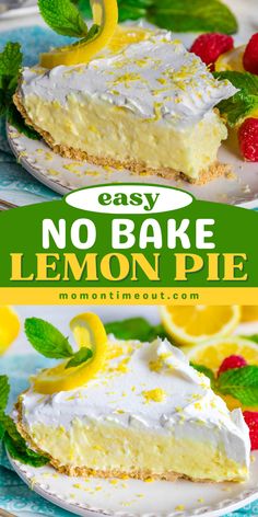 Enjoy this No Bake Lemon Pie recipe! This easy lemon dessert is refreshingly sweet with a graham cracker crust. One of the best Easter desserts and spring food ideas, it’s a must-try for easy no bake pies! Try this no bake dessert idea! Easy Lemon Pie, No Bake Lemon Pie, Nobake Dessert, Dessert Crepes, Dessert Lemon, Lemon Pie Recipe, No Bake Lemon, Whipped Cream Topping