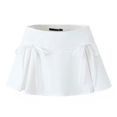 white-ivory-cream-slim-tight-fit-pleated-bow-mid-low-rise-waisted-fitted-waist-slit-short-mini-skirt-skort-with-shorts-women-ladies-chic-trendy-spring-2024-summer-casual-feminine-office-siren-90s-minimalist-coquette-blokette-preppy-school-academia-club-wear-night-out-sexy-party-korean-stockholm-style-zara-revolve-aritzia-brandy-melville-urban-outfitters Summer Mini Skirt, Bow Tie Dress, Skirt Y2k, Summer Black, White Bow, White Skirt, Black Mini Skirt, Plaid Design, Vintage Clothes