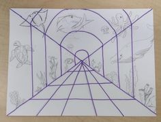 a drawing of a tunnel with fish in it