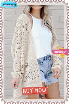 Casual Loose Long-sleeved Hollow Cardigan Crochet Summer Sweater, Light Cardigan, Summer Sweater, Loose Cardigan, Crochet Coat, Crochet Summer, Soft Classic, Pink Cardigan, Knit Sleeve