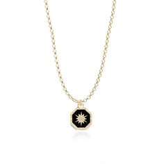 Elegant Black Medallion Jewelry, Luxury Black Enamel Pendant Necklace, Luxury Yellow Gold Necklaces With Black Enamel, Black Necklace With Detachable Pendant, White Gold Pendant Necklace With Black Enamel, Fine Jewelry Diamond Necklace With Black Enamel, Sterling Silver Necklace With Yellow Gold And Black Enamel, Black Medallion Jewelry With Polished Finish, White Gold Necklace With Black Enamel