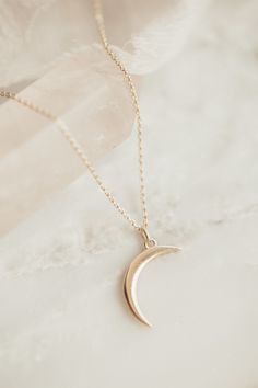 14k gold Thin Crescent Moon Necklace with Fully Adjustable 16"-18" Chain. Available in rose, yellow, or white gold Gold Crescent Moon Necklace, Crescent Moon Necklace Gold, Gold Crescent Moon, Aesthetic Accessories, Crescent Moon Necklace, Rose Yellow, Unique Diamonds, Moon Necklace, Custom Engagement Ring