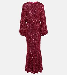 Sequined puff-sleeve maxi dress in pink - Rotate | Mytheresa Cocktail Dresses Online, Birger Christensen, Designer Cocktail Dress, Sequin Maxi Dress, Sequin Maxi, Stunning Gowns, Pink Maxi Dress, Maxi Dress With Sleeves, Dresses Online