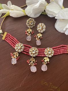 Elegant and delicate Indian Necklace With Gold Plating. Indian Bridal Kundan set One Gram Jewelry Choker Set. Very Gorgeous and pretty, fine Kundan choker necklace with matching earrings Adjustable length with help of dori (cord) Ready to ship from NJ, United States Gorgeous 24 K gold plated. Pink Kundan Necklace For Festivals, Pink Round Kundan Necklace For Diwali, Heavy Pink Kundan Necklace For Wedding, Pink Bridal Necklace For Wedding On Diwali, Festive Pink Heavy Bridal Necklace, Pink Adjustable Choker For Wedding, Adjustable Pink Choker For Wedding, Pink Bridal Necklace For Wedding And Diwali, Pink Choker For Party And Festivals