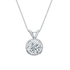 This timeless solitaire pendant necklace features a 1.00 ct. total weight single round-cut Lab grown diamond in 14k white gold modern and secure Bezel setting. The pendant comes with a matching 18-inch box chain that secures with a spring ring clasp and makes a perfect gift for any special occassion. Black Diamond Pendant, Black Diamond Studs, Diamond Solitaire Pendant, Halo Diamond Earrings, Solitaire Diamond Pendant, Diamond Earrings Studs Round, Colored Diamond Rings, Moissanite Pendant, Solitaire Earrings