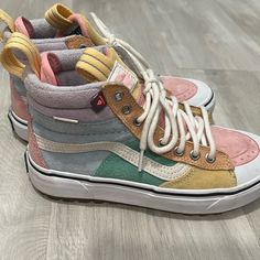 Vans Mte All Weather Pastel Color Block Sneakers Gently Worn Size 7 Hydroguard Ultracush Any Questionsplease Ask! Multicolor Gum Sole Sneakers For Spring, Vans Multicolor Sneakers With Round Toe, All Weather Boots, Pink Vans, Weather Boots, Shoes Vans, Womens Vans, Vans Shoes, Pink Yellow