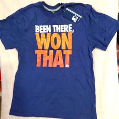 New Nwt Starter Boys' Tee T-Shirt "Been There Won That" Size Xxl / 18 Casual Orange Fan Merchandise Top, Blue Slogan Shirt With Crew Neck, Blue Crew Neck Shirt With Slogan, Sporty Blue T-shirt With Slogan, Red Tee, Dri Fit Shirt, Boy Tees, Athletic Shirts, Star Shirt