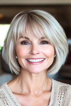 Curtain Bangs Fine Hair Medium, Bob Cut Medium Length, Grey Bob With Bangs, Med Bob Hairstyles, Bangs With Bob Haircut, Long Layers Bob, Feathered Bangs Medium Hair, Medium Cut With Bangs, Layered Bob Haircuts With Bangs