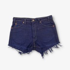 "Gender:Womens  Vintage Levi's hot pants cut off denim shorts in overdyed navy blue with a button fly. Waist measures size W34. Made from cotton.  Condition:Excellent  Shorts have been overdyed. Colour may transfer. Please rinse thoroughly.  Measurements:     Waist: 28\"   Leg Length: 2\"" Retro Blue Cutoff Shorts, Vintage Denim Blue High-waisted Shorts, Vintage High-rise Blue Jean Shorts, Denim Blue High-waisted Shorts With Belt Loops, Levi's Denim Blue Cutoff Shorts, Levis Vintage, Denim Scraps, Raw Hem Jeans, Skorts