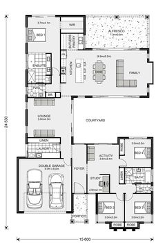 the floor plan for a two story house with three bedroom and an attached garage area