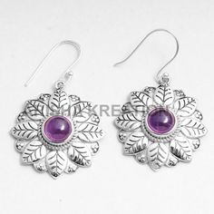 Elegant Amethyst Round Shape Gemstone Pretty Floral Earring- 925 Sterling Silver Handmade Drop & Dangle Earring Jewelry Length 1.75"- ae5168 (stamped 925) MATERIAL- 925 STERLING SILVERGEMSTONE - AmethystEARRING LENGTH - 1.75"STONE SIZE - 7 x 7 mmEARRING WEIGHT - 9 GRAMSCOLOR - Purple Purple Round Pierced Earrings, Amethyst Dangle Earrings Stamped 925, Sterling Silver Round Danglers, Sterling Silver Round Danglers For Pierced Ears, Earring Dangle, Earring Handmade, Handmade Earring, Sterling Silver Jewelry Handmade, Amethyst Jewelry