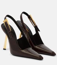 Graham 110 Patent Leather Slingback Pumps in Black - Saint Laurent | Mytheresa Dress Shoes For Women, Ysl Heels, Mid Heels Pumps, Designer Pumps, Slingback Heel, High Heels Stilettos, Slingback Pump, Looks Vintage, Black Pumps