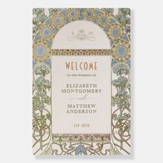 a welcome card with an ornate border