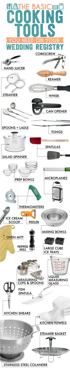 the cooking tools that are used to make wedding cakes and pies info sheet, with instructions on how to use them