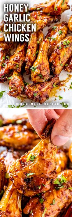 honey garlic chicken wings with text overlay