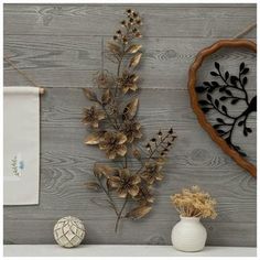 dried flowers and other items on a shelf