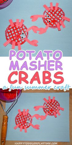 paper plate crafts made to look like fish and crab with the words potato masher crabs on