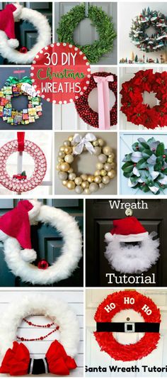 christmas wreaths and other decorations are featured in this collage