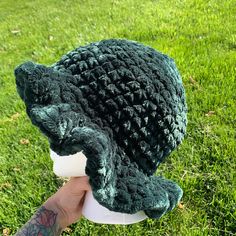 A thick dark green bucket hat made with a super soft, chunky,  velvet style yarn.  All items are handmade by me with love! Hand wash on warm and lay flat to dry. Green Crochet Hat With Short Brim For Winter, Green Short Brim Crochet Hat For Winter, Green Wide Brim Yarn Bucket Hat, Green Wide Brim Bucket Hat Made Of Yarn, Green Yarn Bucket Hat With Curved Brim, Green Bucket Hat, Ruffle Hat, Velvet Style, Love Hand