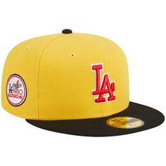 the los angeles dodgers new era 59fifty fitted cap is yellow and black